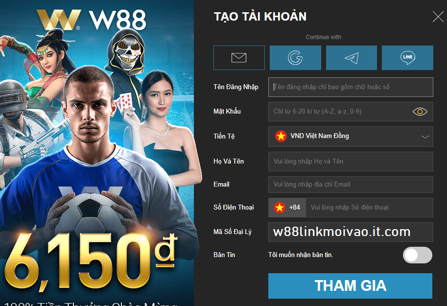 Tạo tài khoản w88 đơn giản
